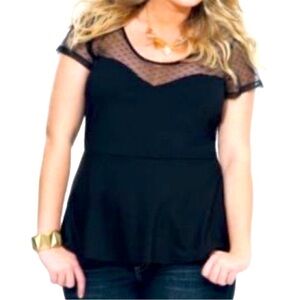 Torrid Top Black Peplum Mesh Polka Dot Swedish Dot size 4x